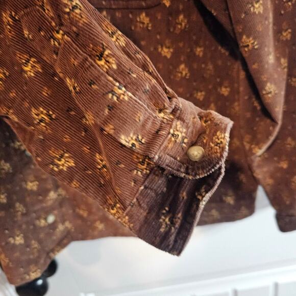 Vtg Looney Toons Tweety Bird Corduroy Blouse Womens 14W/16W Brown Floral 90s - Picture 6 of 9